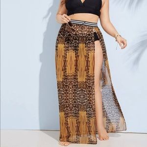 Full length shear leopard print skirt plus size 3x